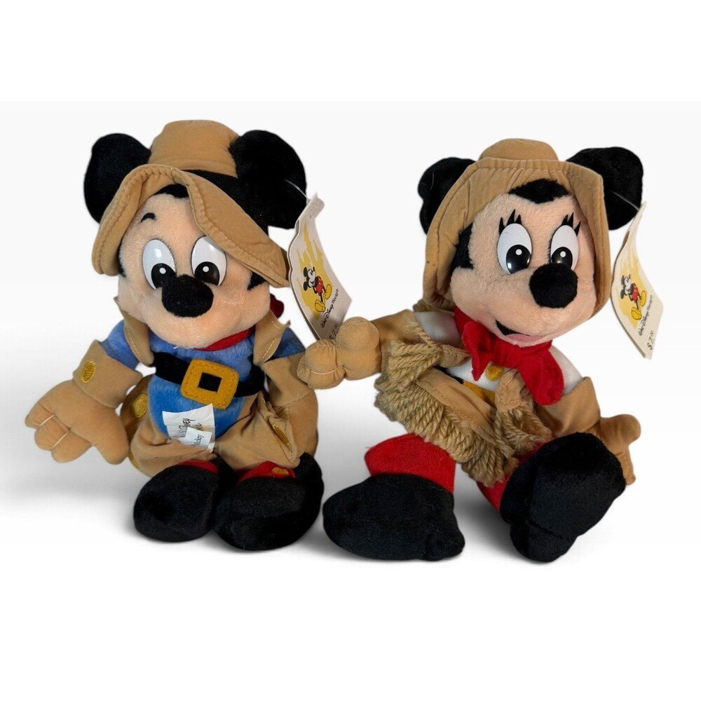 Vintage Walt Disney World Frontierland Mickey & Minnie Bean Bag Plush NWT